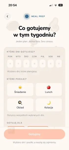 Konfigurator Meal Prep: wybór dni i posiłków