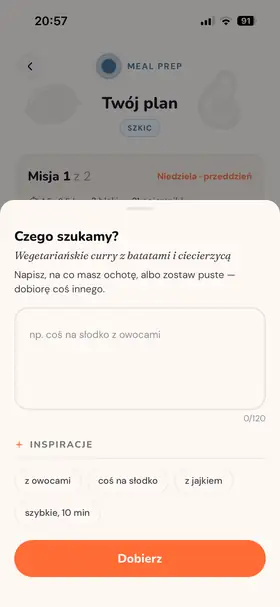 Okno „Czego szukamy?” do wymiany dania